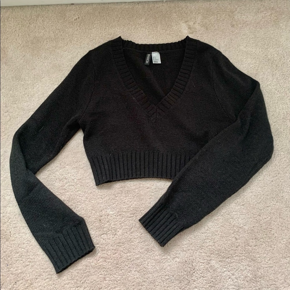 Cropped Black Knit Sweater
